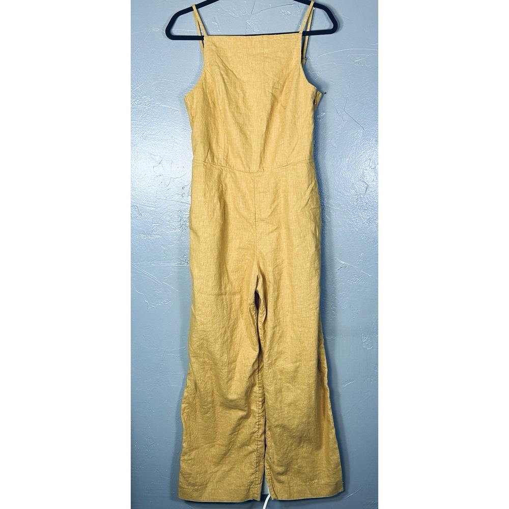 A&F Linen Blend  Apron Style Overalls Mustard Yellow Wide Leg Size M